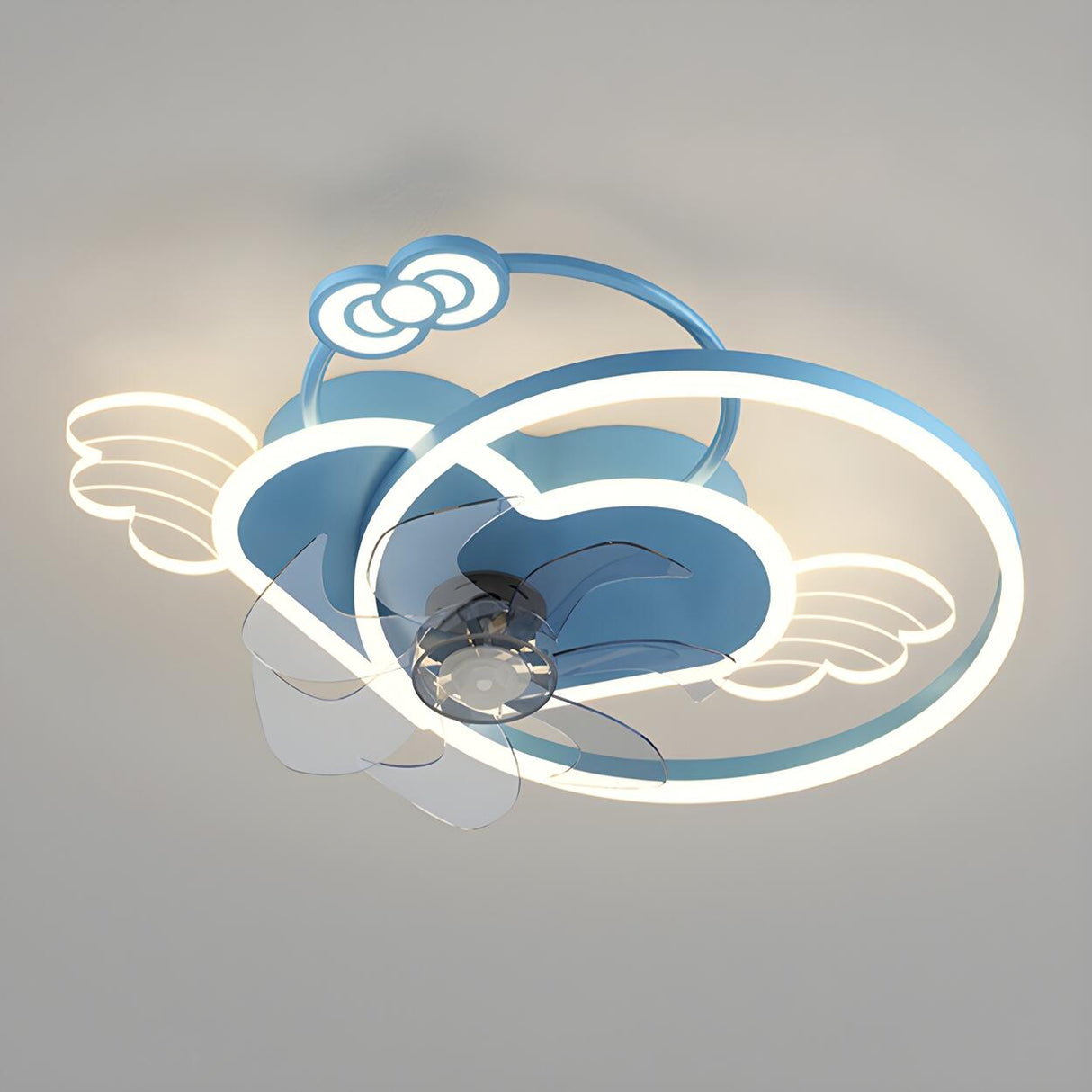 Kids Room Stylish Heart Wings Ceiling Fan with Light Image - 2