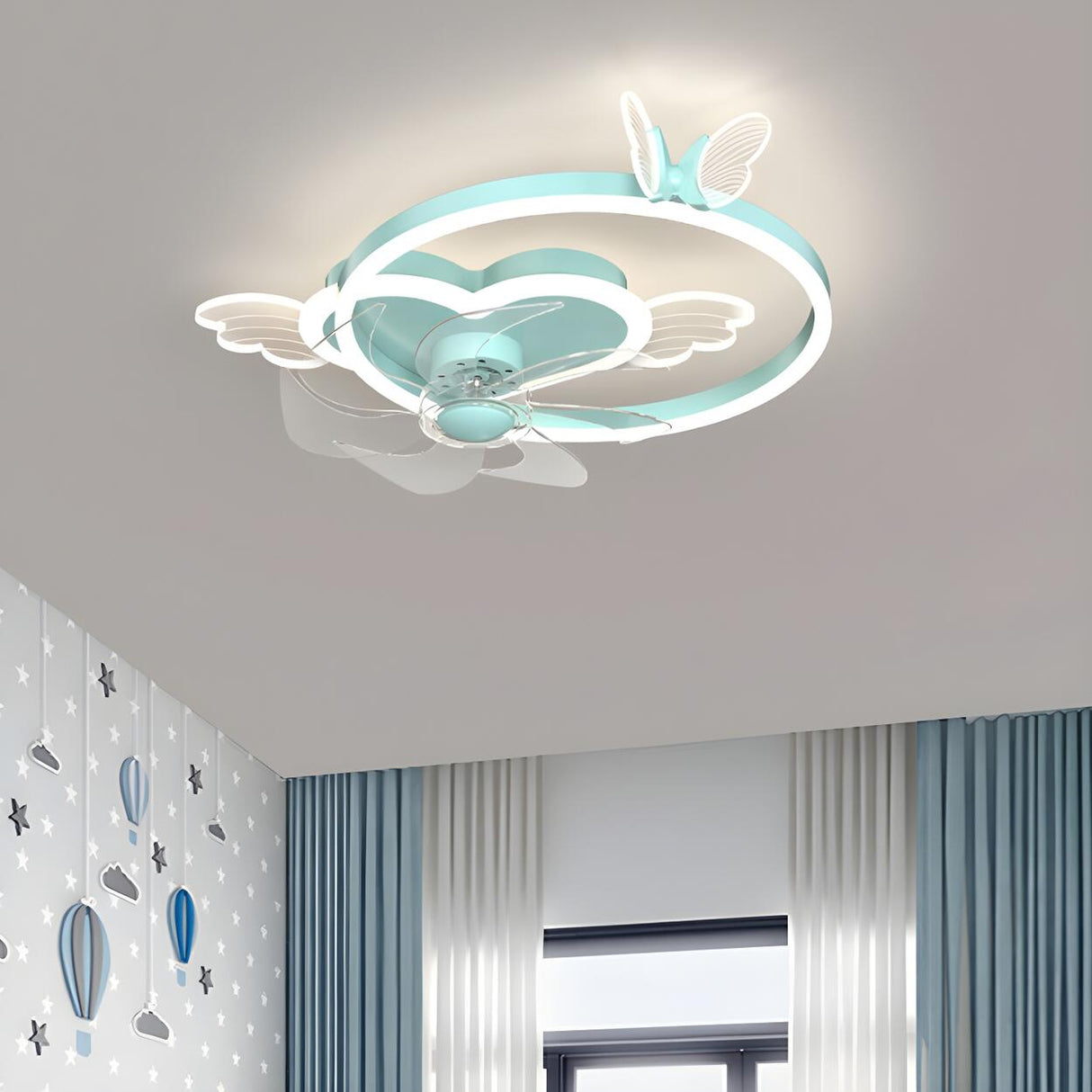 Kids Room Stylish Love Heart Ring Ceiling Fan Light Image - 17