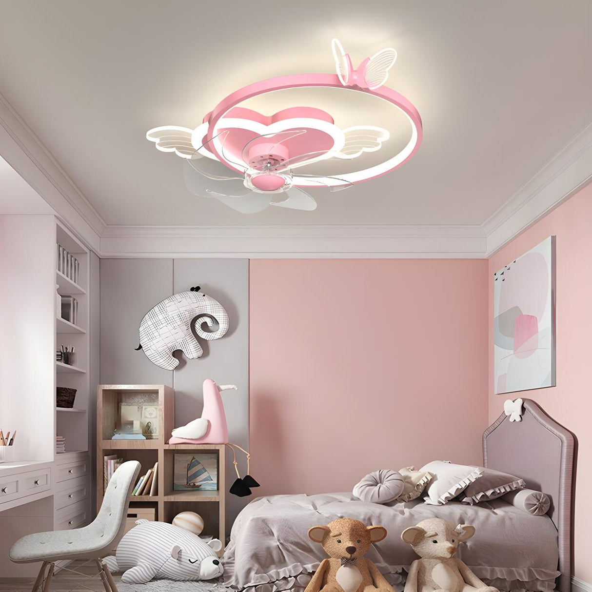 Kids Room Stylish Love Heart Ring Ceiling Fan Light Image - 18