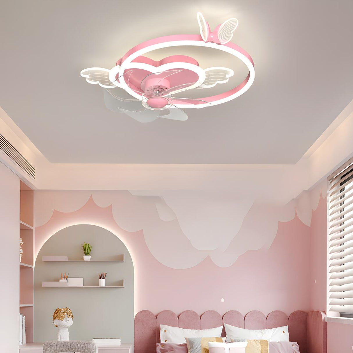 Kids Room Stylish Love Heart Ring Ceiling Fan Light Image - 5