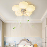 Kids Room Stylish White Flower Ceiling Fan With Light Image - 1