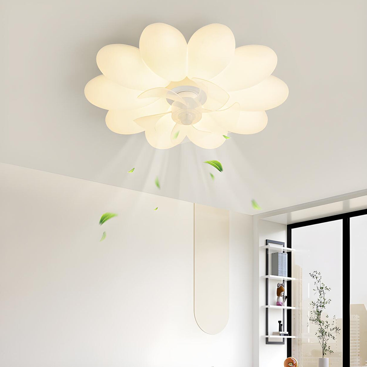 Kids Room Stylish White Flower Ceiling Fan With Light Image - 3