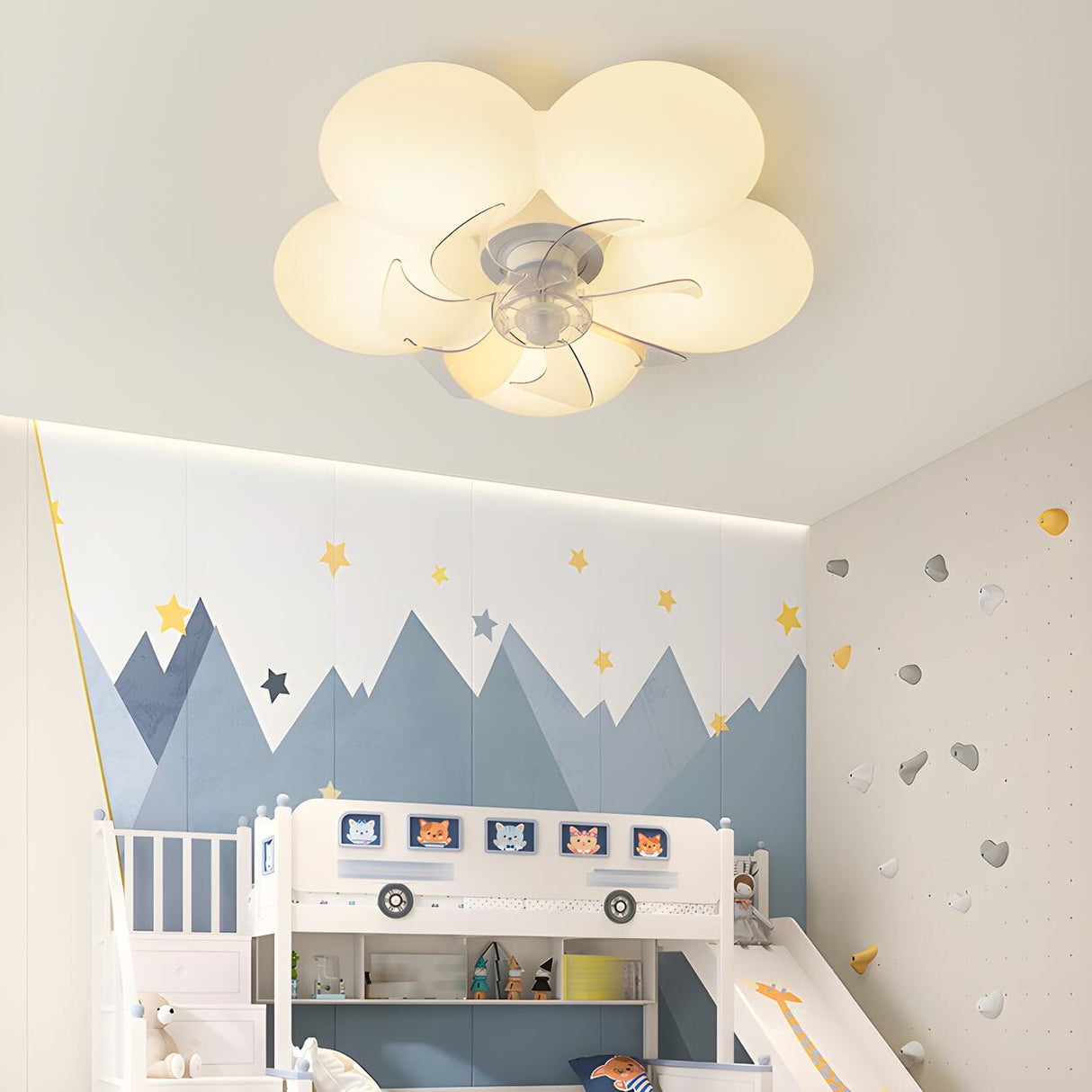 Kids Room Stylish White Flower Ceiling Fan With Light Image - 5