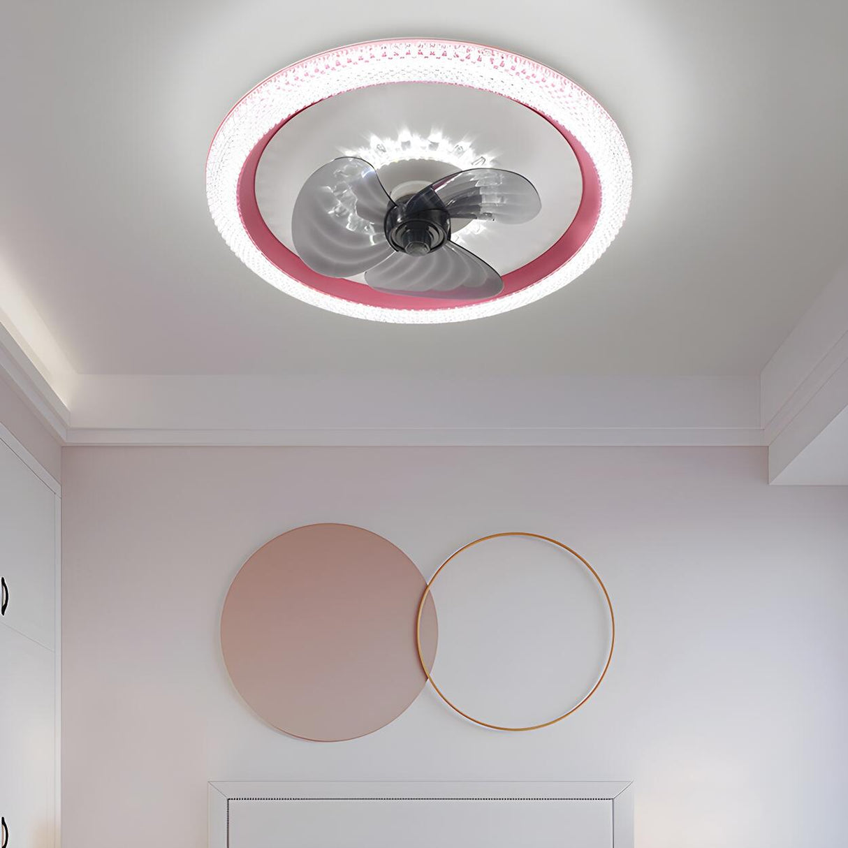 Kids Room Trendy 3-Blade Ring Ceiling Fan with Light Image - 3