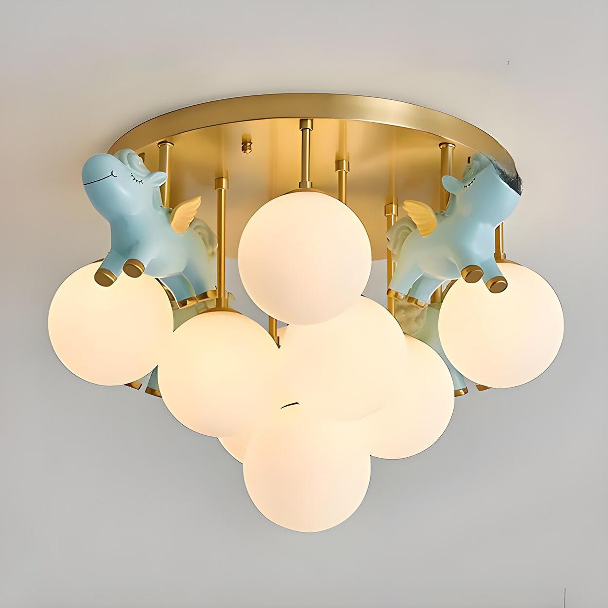 Kids Room Unicorn Bubble Glass Semi-Flush Mount Light Image - 2