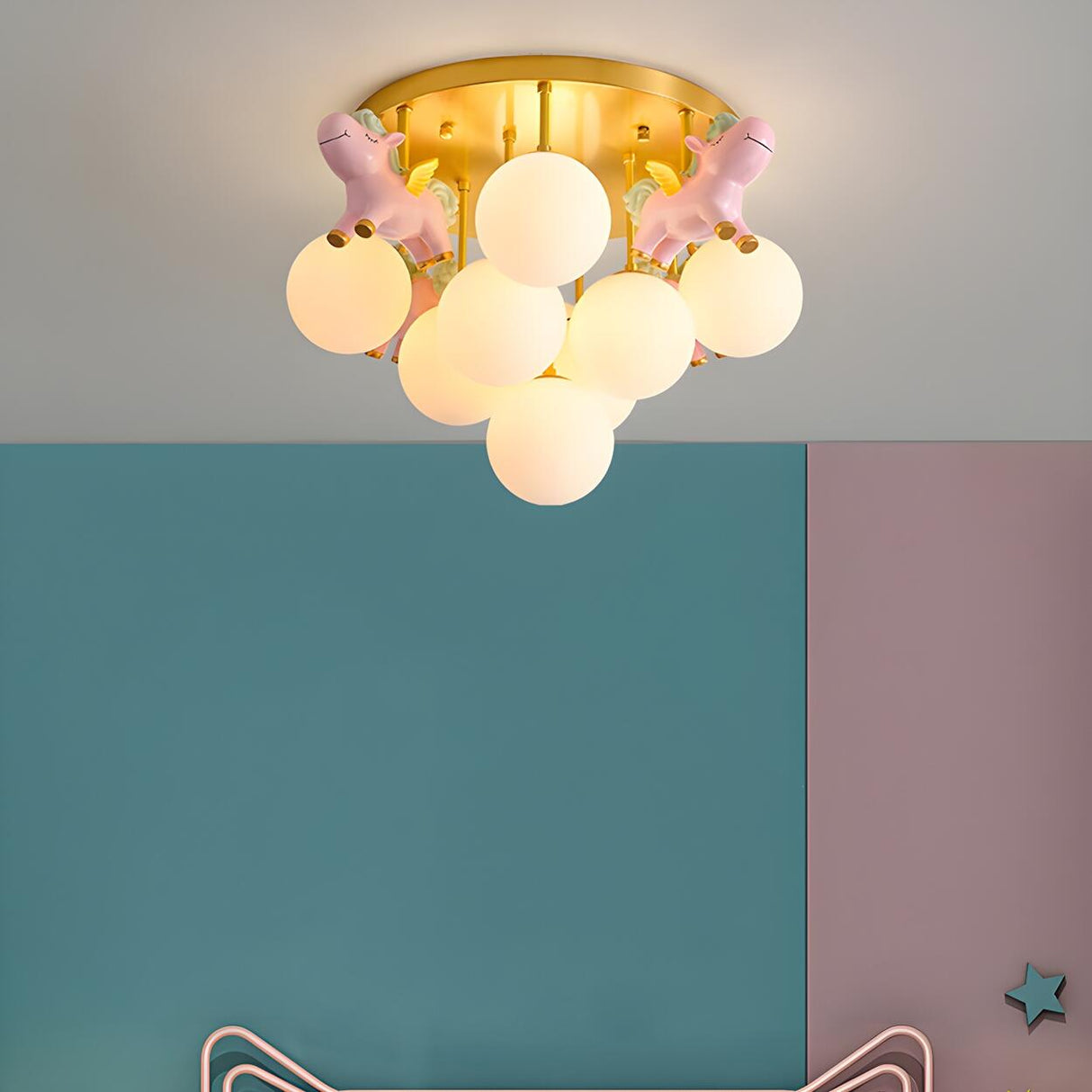 Kids Room Unicorn Bubble Glass Semi-Flush Mount Light Image - 4