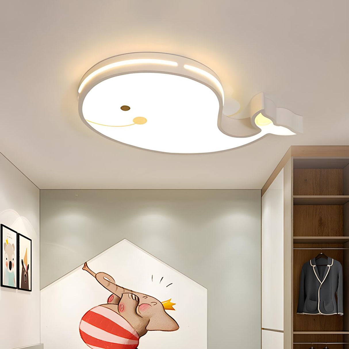 Kids Room Whale White LED Flush Mount Ceiling Light Image - 2