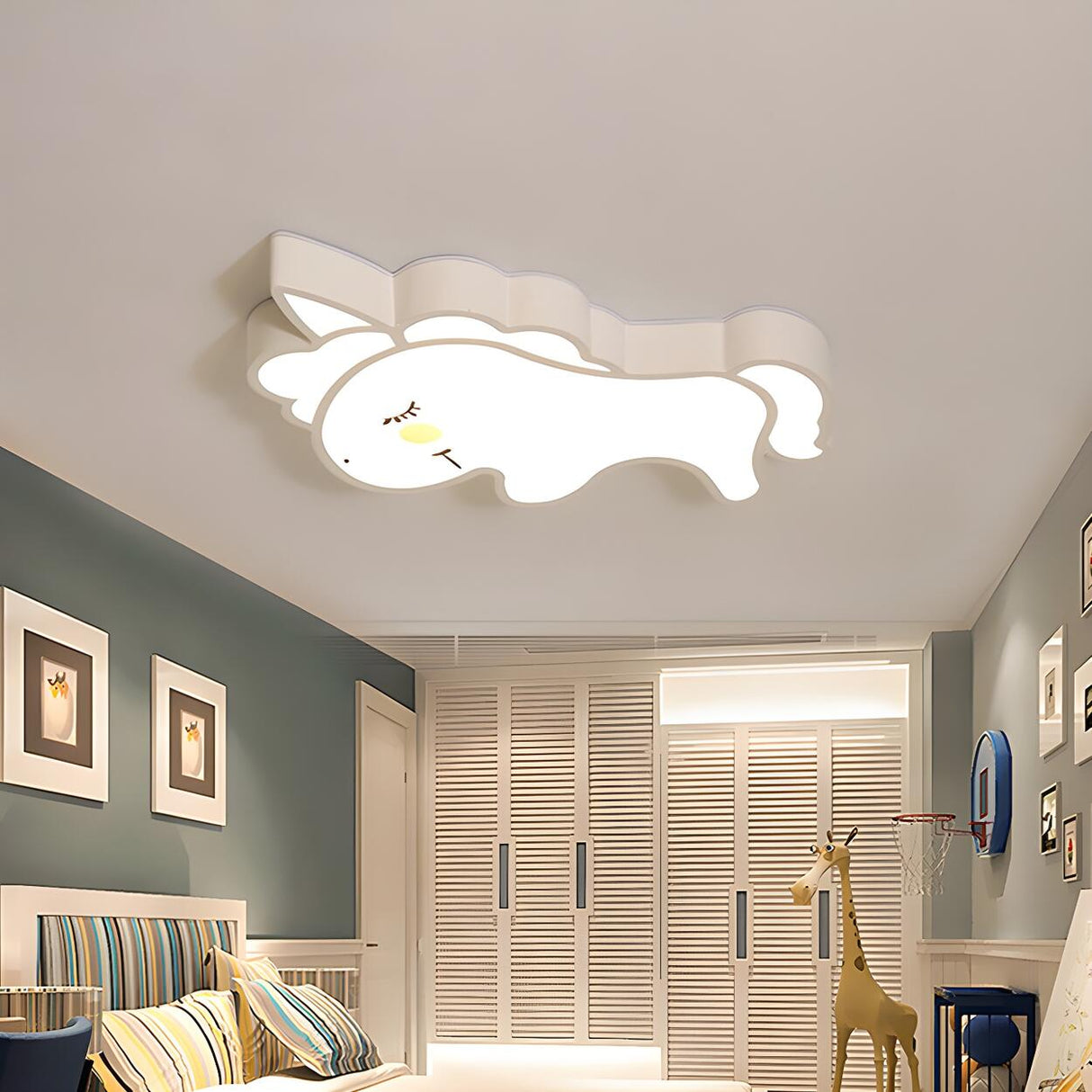 Kids Room Whale White LED Flush Mount Ceiling Light Image - 7