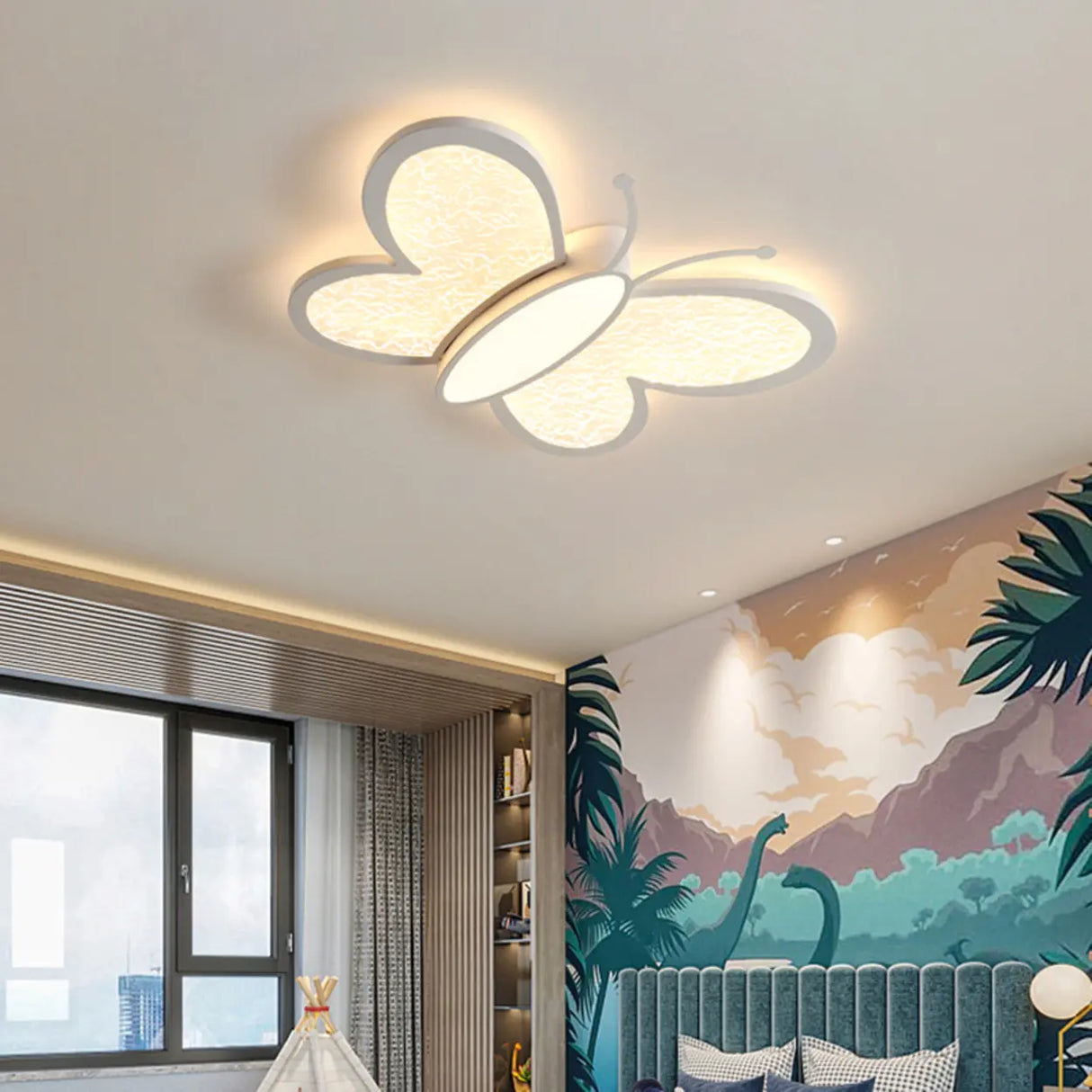 Kids Room Whimsical Butterfly Flush Mount Ceiling Light Image - 2