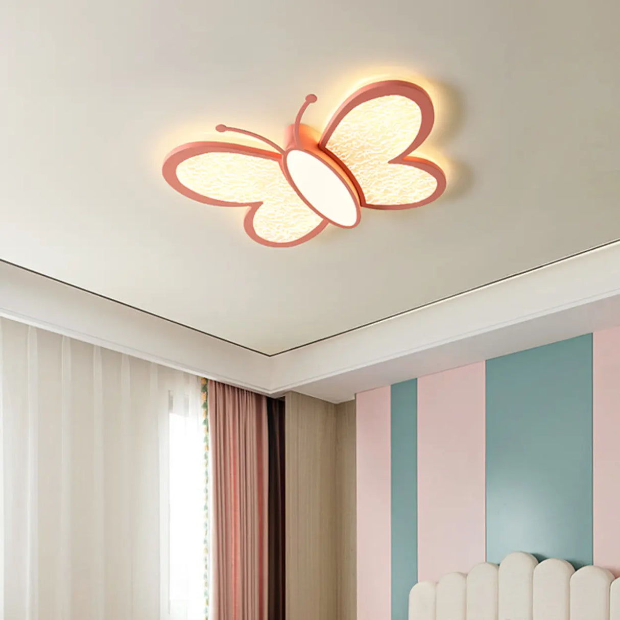 Kids Room Whimsical Butterfly Flush Mount Ceiling Light Image - 6