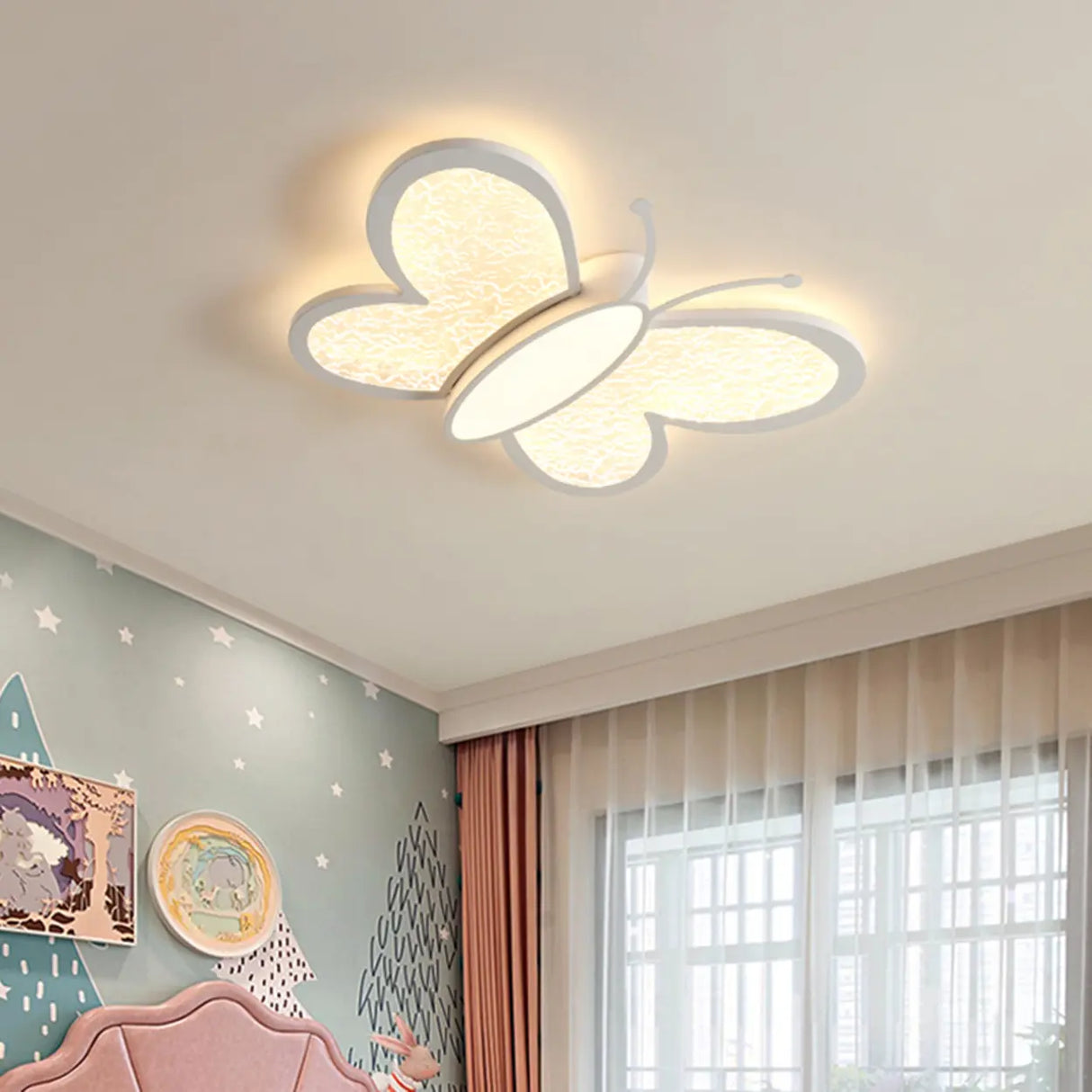 Kids Room Whimsical Butterfly Flush Mount Ceiling Light Image - 7