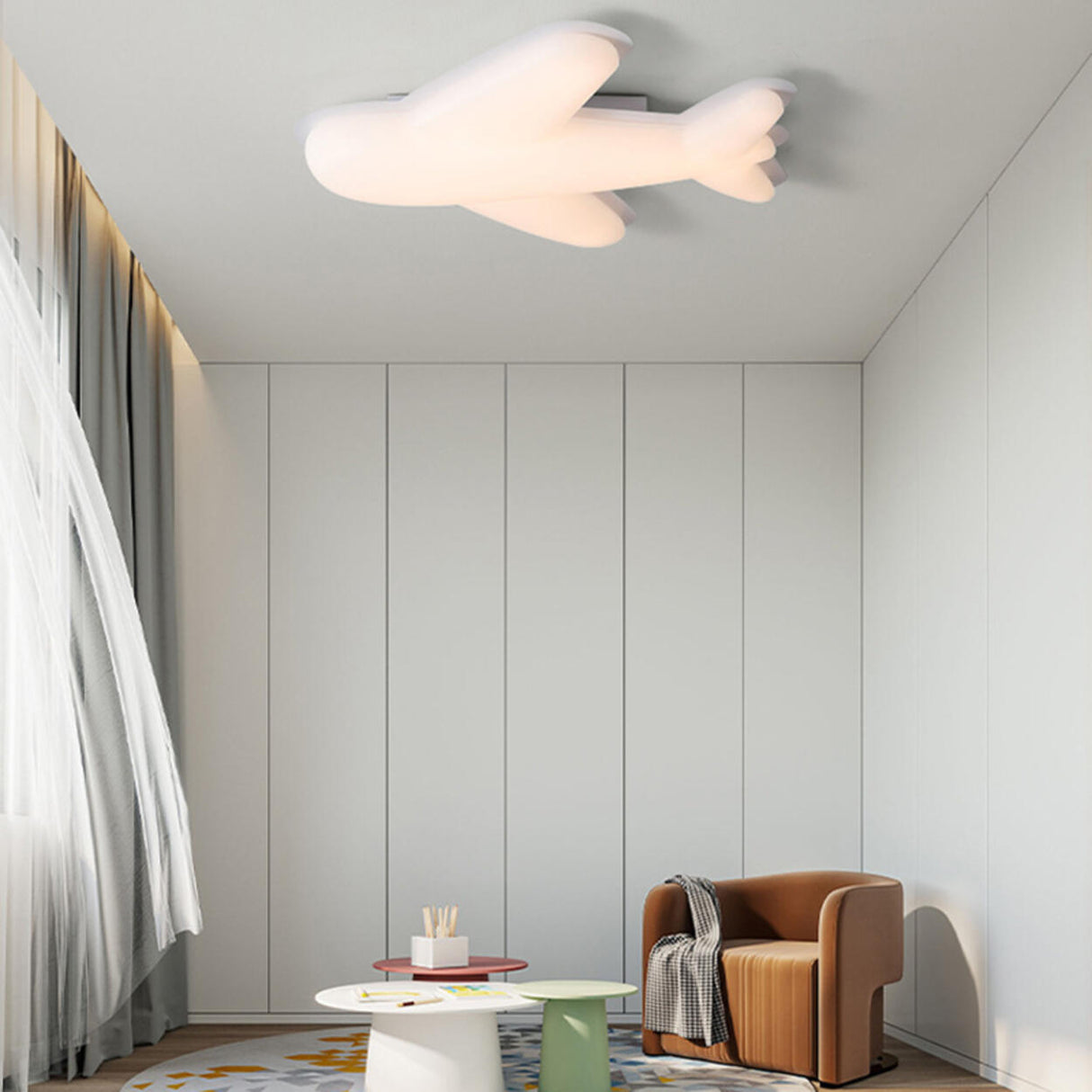 Kids Room White Airplane Resin Flush Mount Ceiling Lamp Image - 8