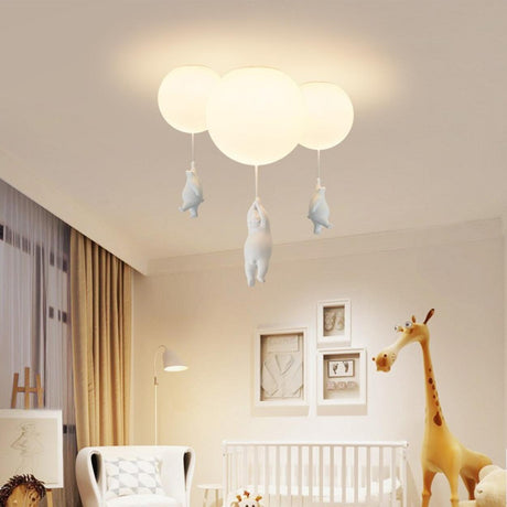 Kids Room White Balloon Resin Flush Mount Light 3-Light Image - 1