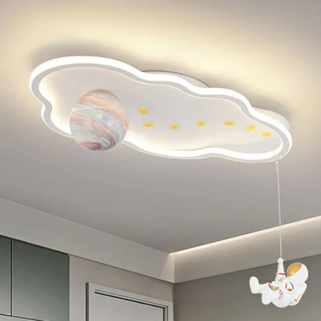 Kids Room White Cloud Space-Themed LED Flush Mount Lamp Image - 1