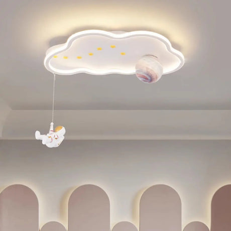 Kids Room White Cloud Space-Themed LED Flush Mount Lamp Image - 2