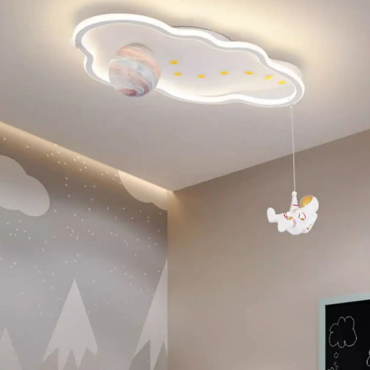 Kids Room White Cloud Space-Themed LED Flush Mount Lamp Image - 3