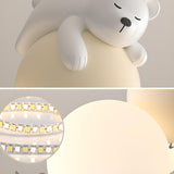 Kids Room White Globe Glass Resin Rabbit Bear Chandelier Image - 6