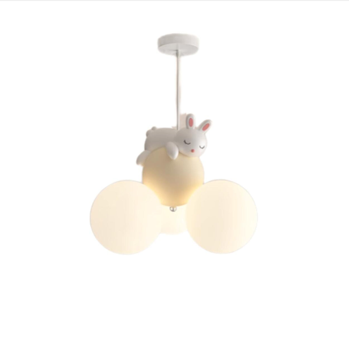 Kids Room White Globe Glass Resin Rabbit Bear Chandelier Image - 7