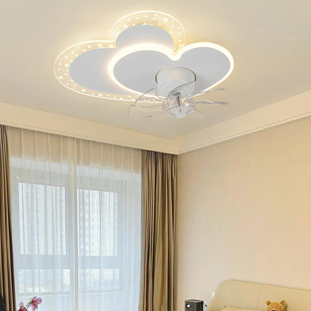 Kids Room White Heart Modern Ceiling Fan with Light Image - 1