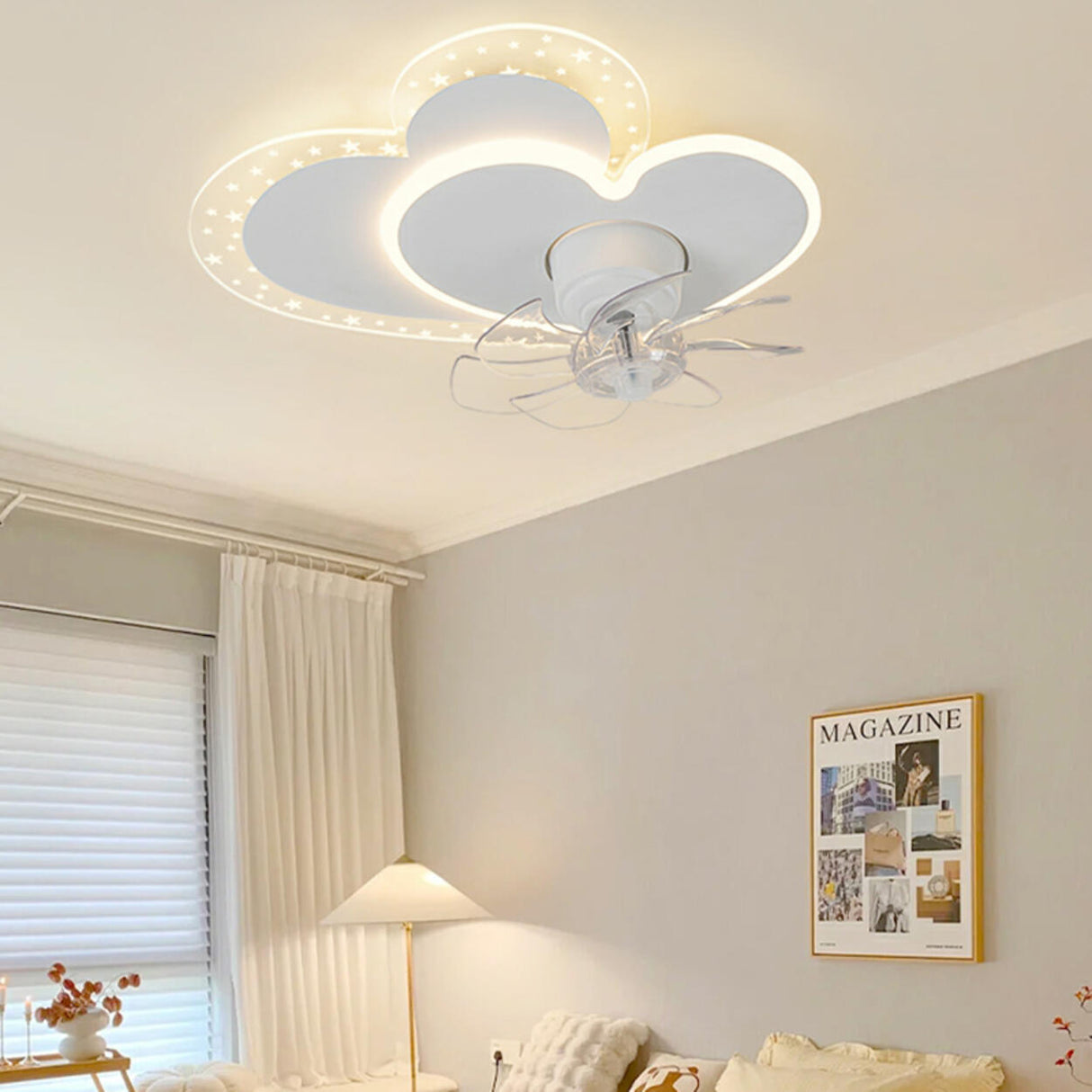 Kids Room White Heart Modern Ceiling Fan with Light Image - 2