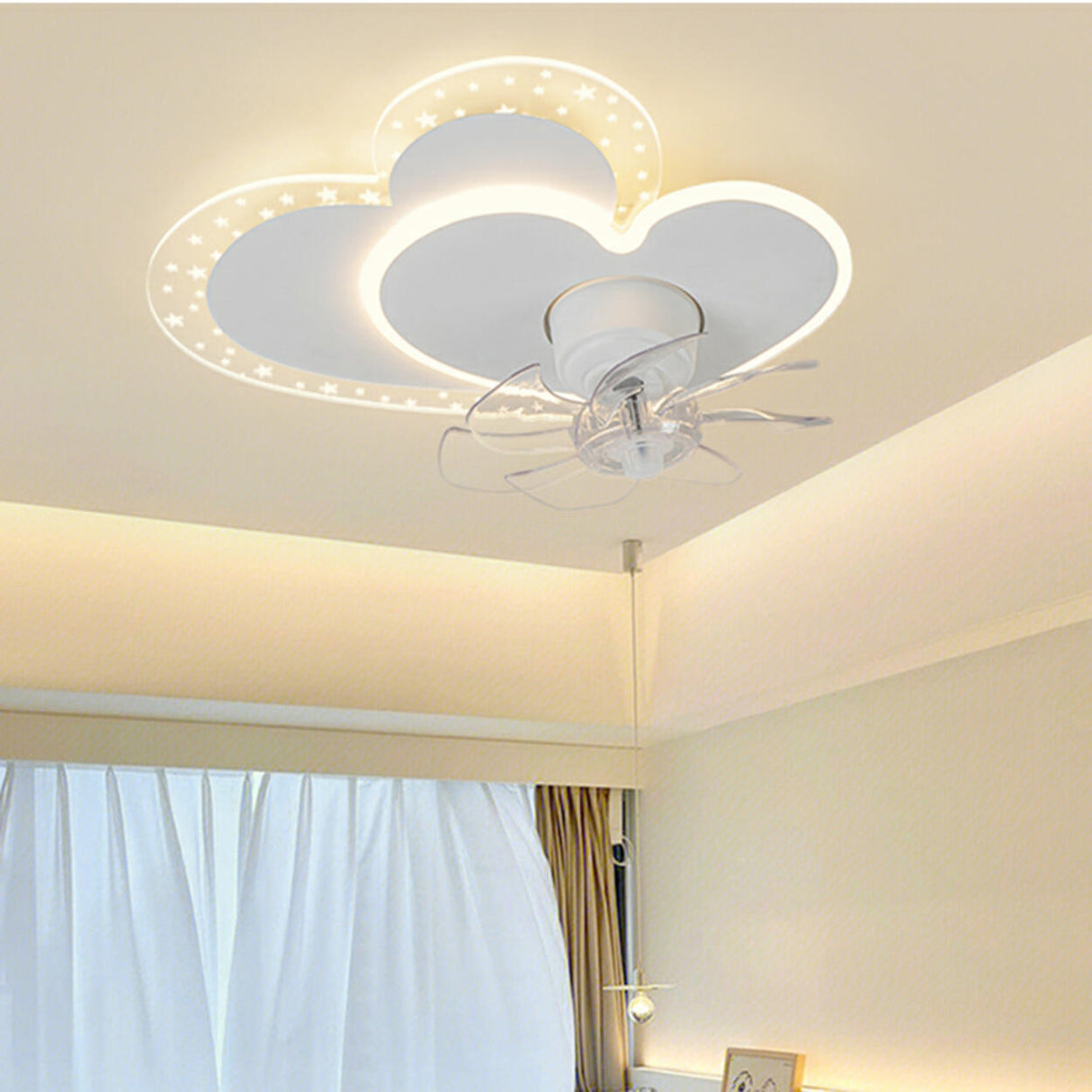 Kids Room White Heart Modern Ceiling Fan with Light Image - 9