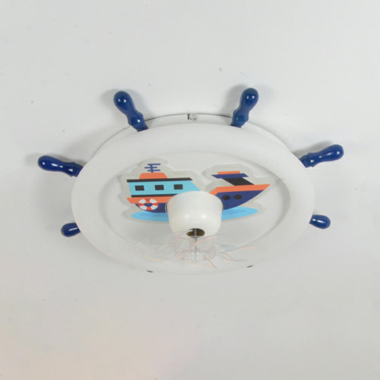 Kids Room White Round Nautical Ceiling Fan with Light Image - 12