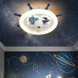 Kids Room White Round Nautical Ceiling Fan with Light Image - 14