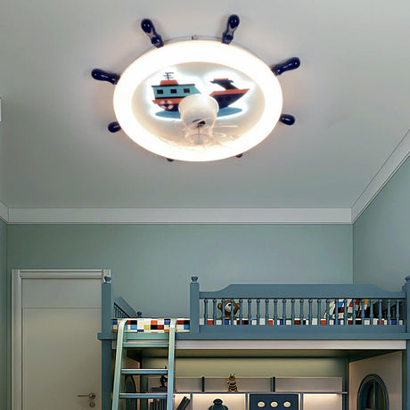 Kids Room White Round Nautical Ceiling Fan with Light Image - 2