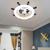 Kids Room White Round Nautical Ceiling Fan with Light Image - 4