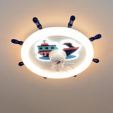 Kids Room White Round Nautical Ceiling Fan with Light Image - 6