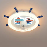 Kids Room White Round Nautical Ceiling Fan with Light Image - 9