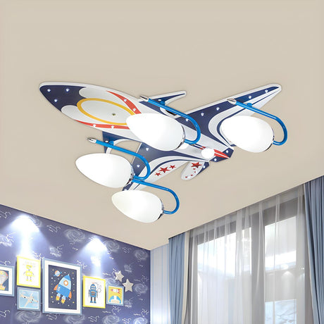 Kids Room Wood Aircraft Large Flush Mount Light 4-Light Image - 1