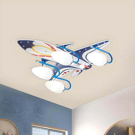 Kids Room Wood Aircraft Large Flush Mount Light 4-Light Image - 2