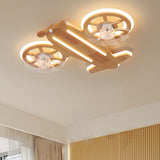 Kids Room Wooden Airplane Shaped Ceiling Fan with Light Image - 1