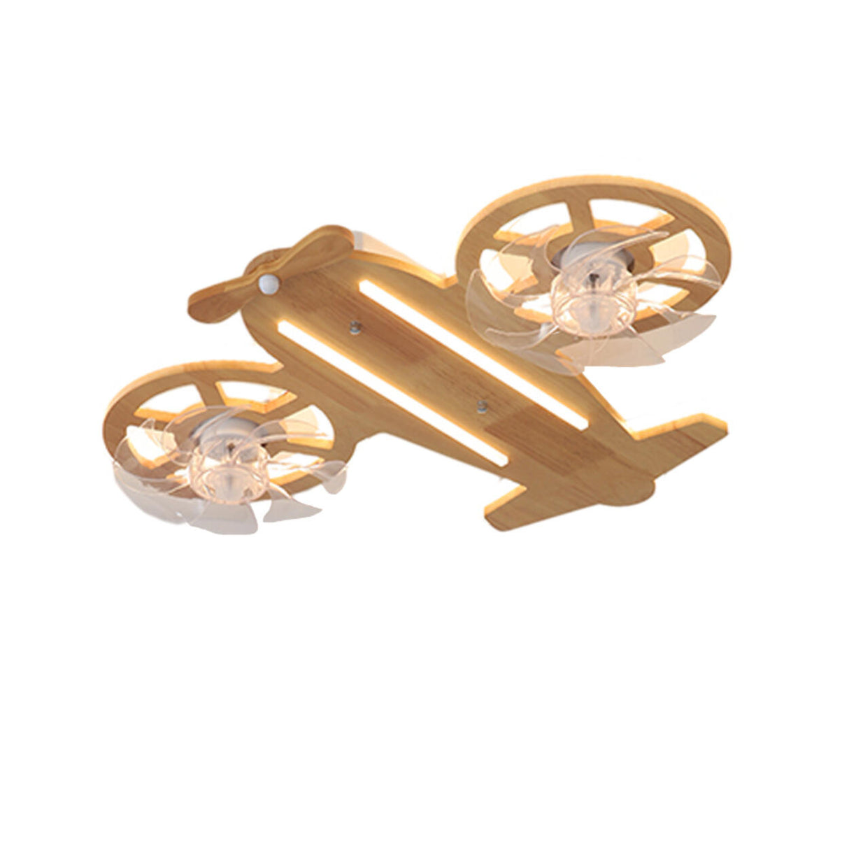 Kids Room Wooden Airplane Shaped Ceiling Fan with Light Image - 5