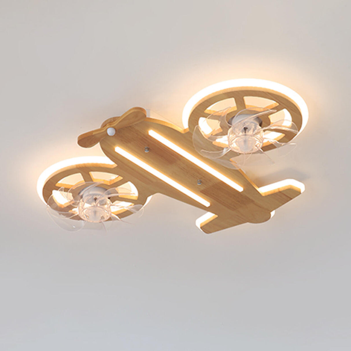 Kids Room Wooden Airplane Shaped Ceiling Fan with Light Image - 6