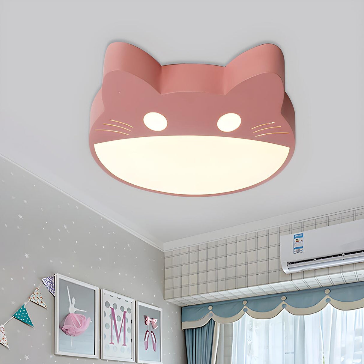 Kids Room Yellow Cat Shape LED Flush Mount Ceiling Lamp Image - 10