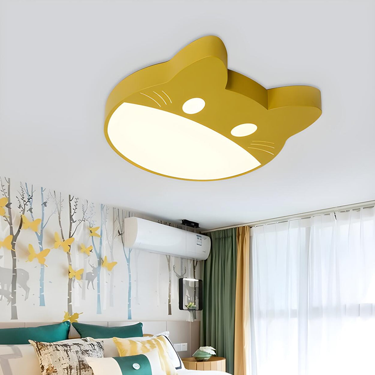 Kids Room Yellow Cat Shape LED Flush Mount Ceiling Lamp Image - 2