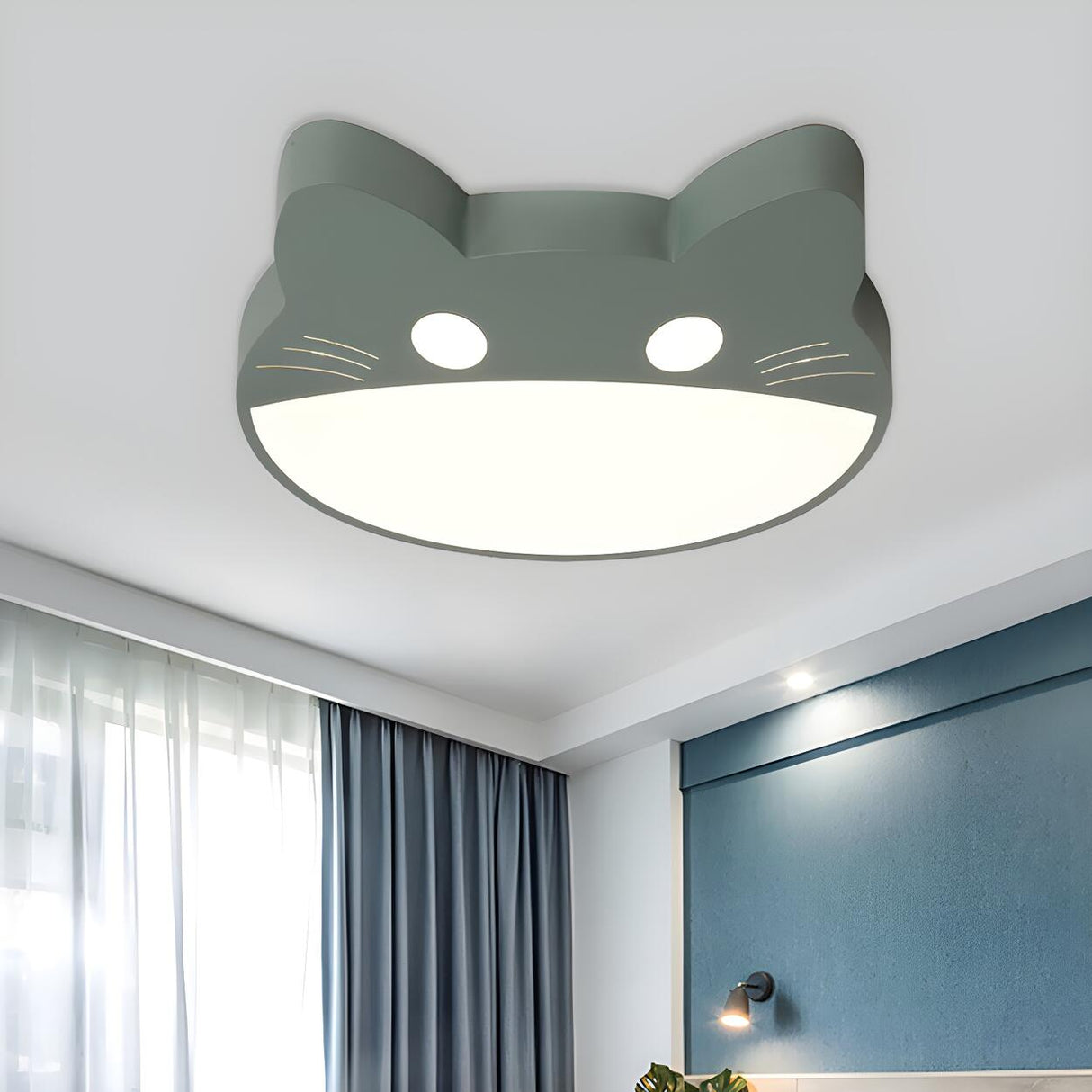 Kids Room Yellow Cat Shape LED Flush Mount Ceiling Lamp Image - 6