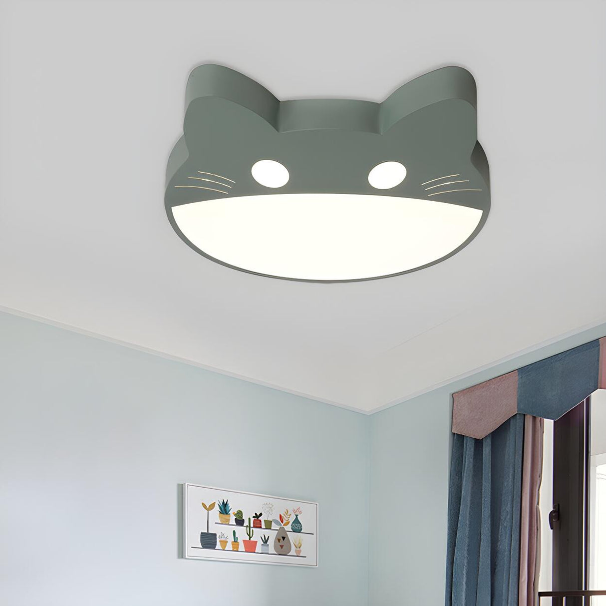 Kids Room Yellow Cat Shape LED Flush Mount Ceiling Lamp Image - 7