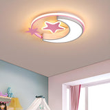 Kids Small Blue Star Moon LED Flush Mount Ceiling Light Image - 11