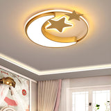 Kids Small Blue Star Moon LED Flush Mount Ceiling Light Image - 6