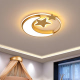 Kids Small Blue Star Moon LED Flush Mount Ceiling Light Image - 7