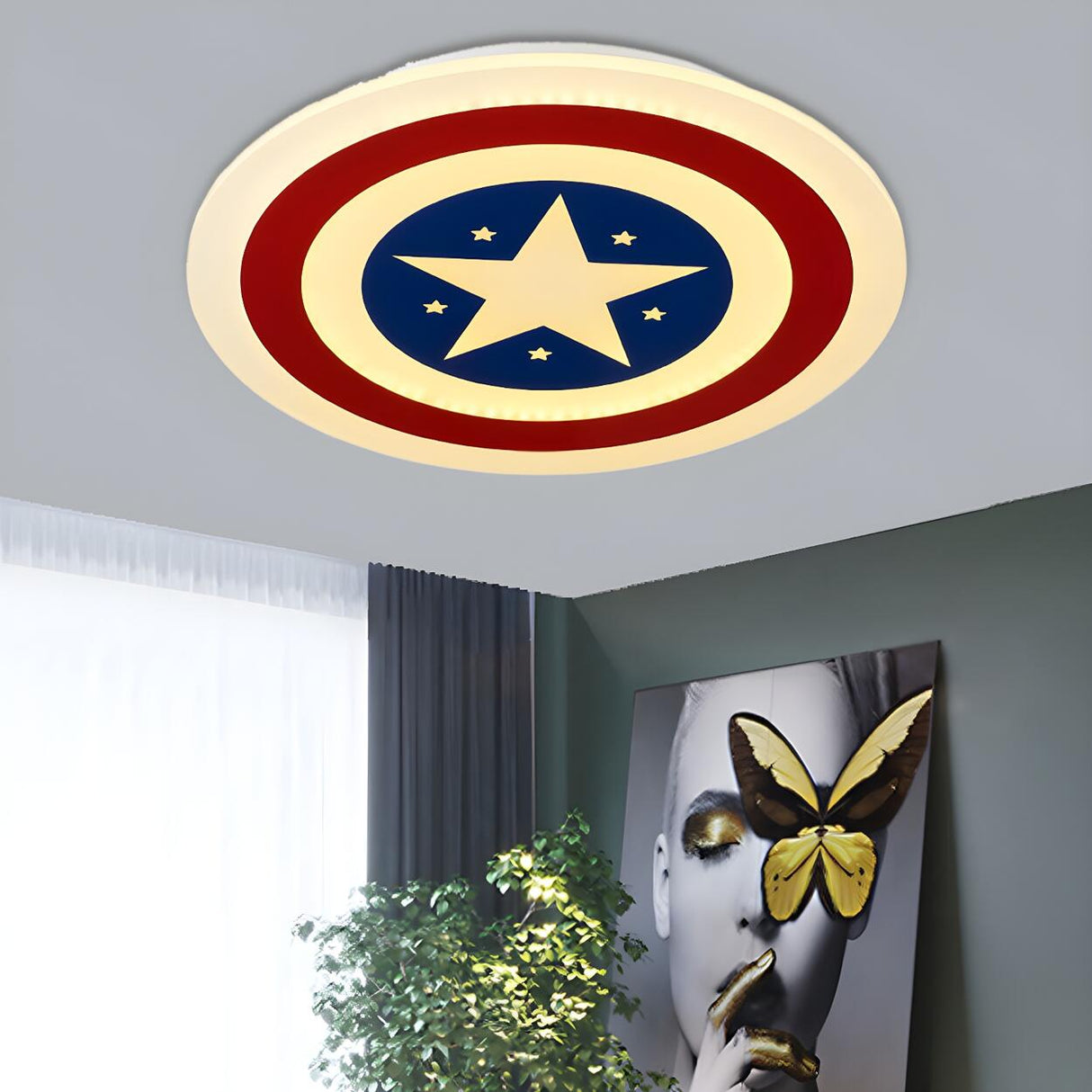 Kids Small Captain America Shield LED Flush Mount Light Image - 2