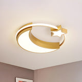 Kids Small Gold Moon Star LED Flush Mount Ceiling Light Image - 2