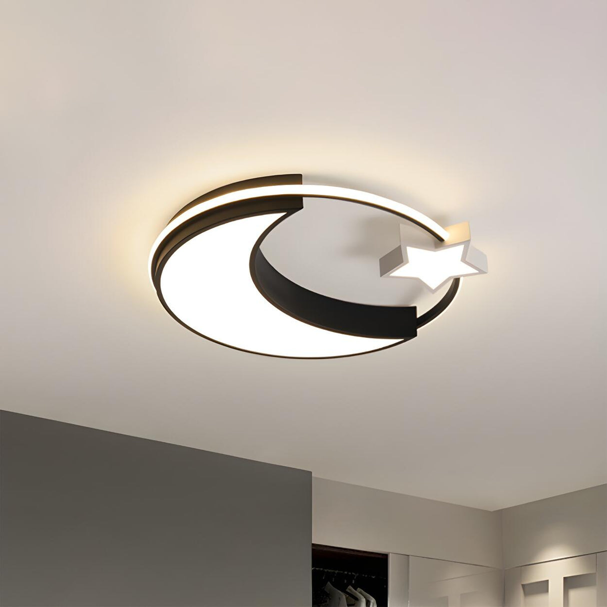 Kids Small Gold Moon Star LED Flush Mount Ceiling Light Image - 6