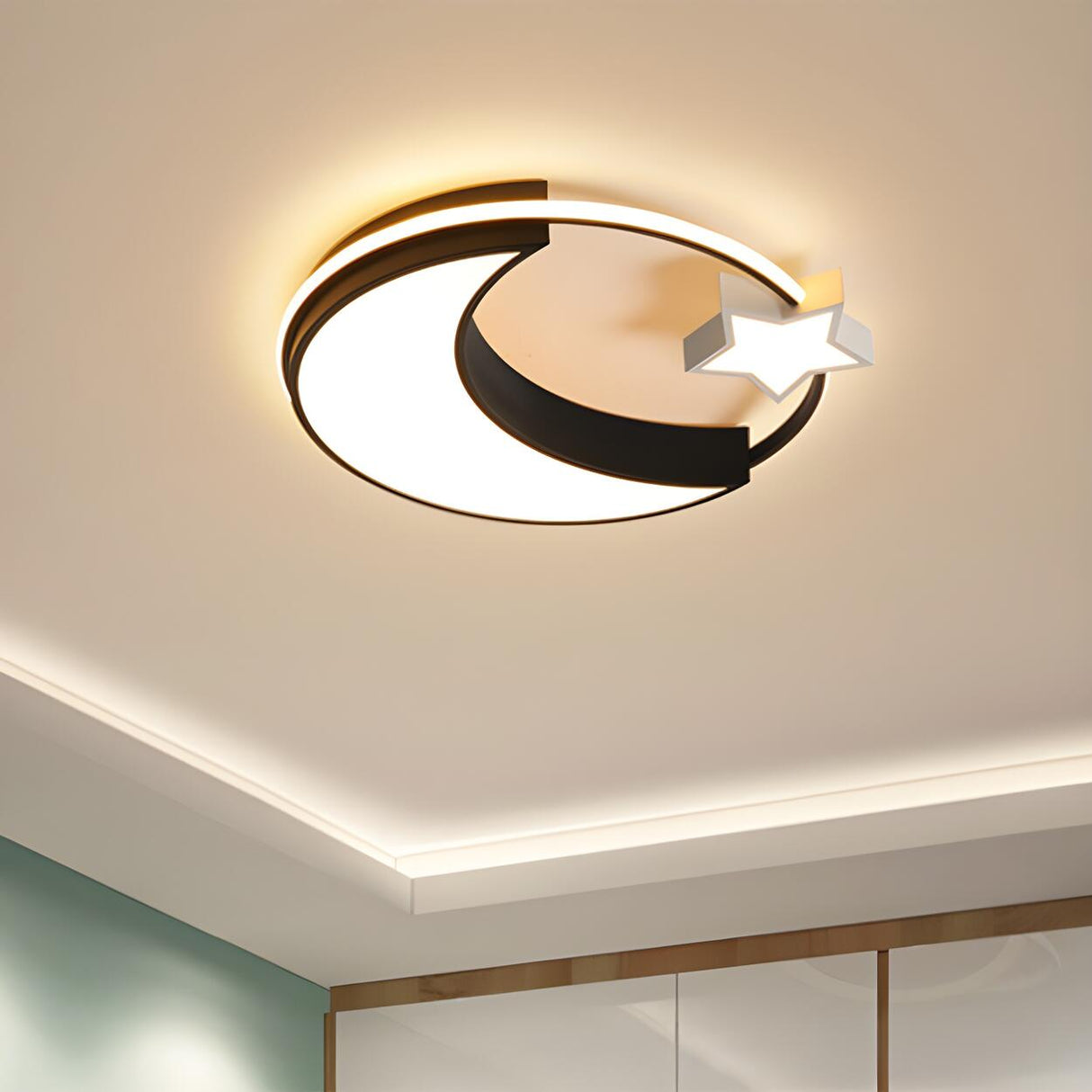 Kids Small Gold Moon Star LED Flush Mount Ceiling Light Image - 7