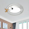 Kids Small Wood Shrimp Fish White LED Flush Mount Light Image - 1