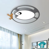 Kids Small Wood Shrimp Fish White LED Flush Mount Light Image - 11