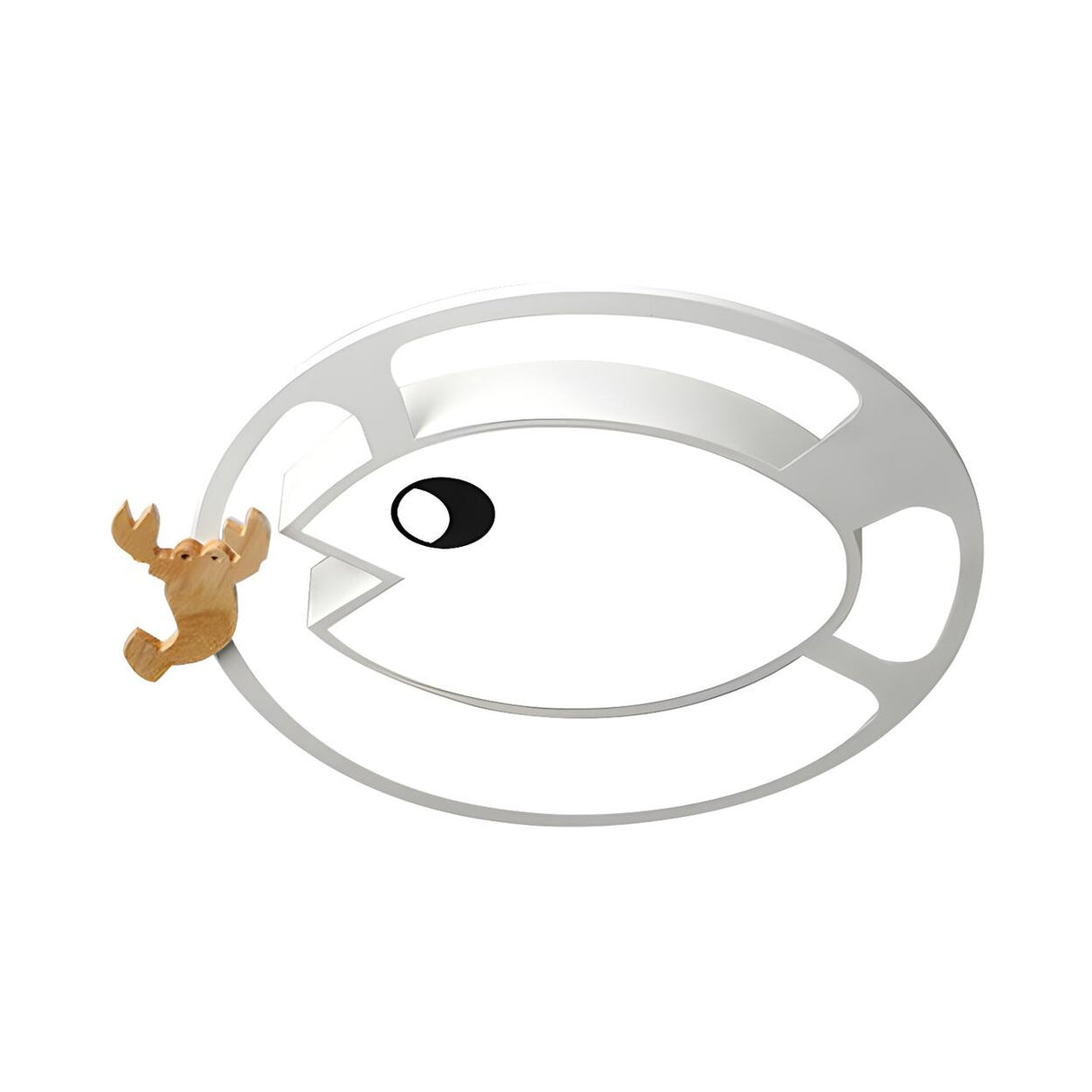 Kids Small Wood Shrimp Fish White LED Flush Mount Light Image - 3